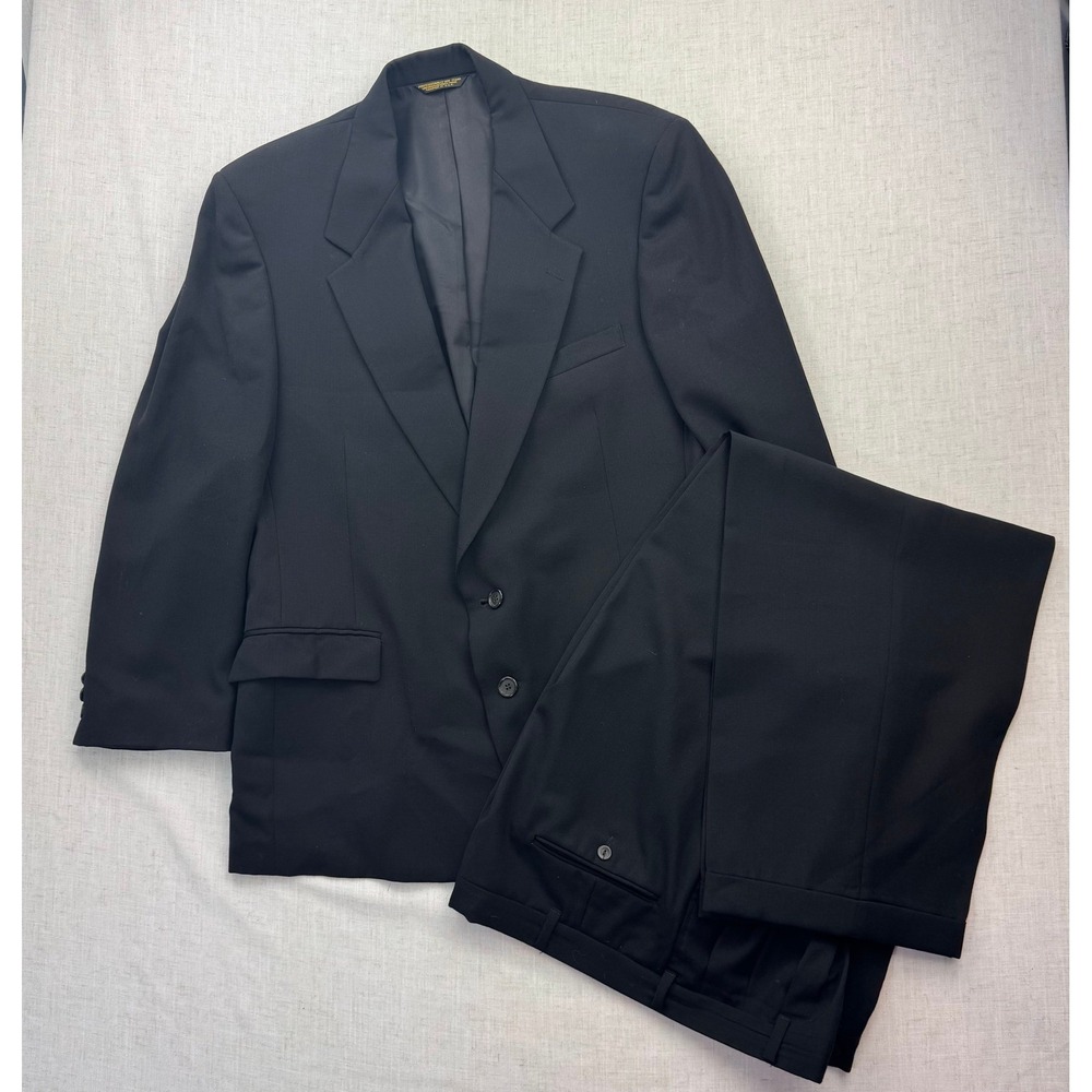 Nino Cerruti Feathergab Mens Black 100% Wool 2 Piece Suit Blazer‎ Trousers VTG